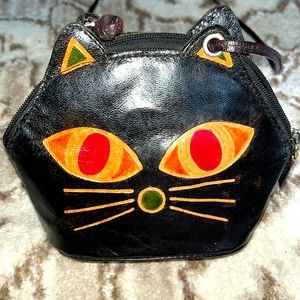 Italian Leather Black Cat Purse